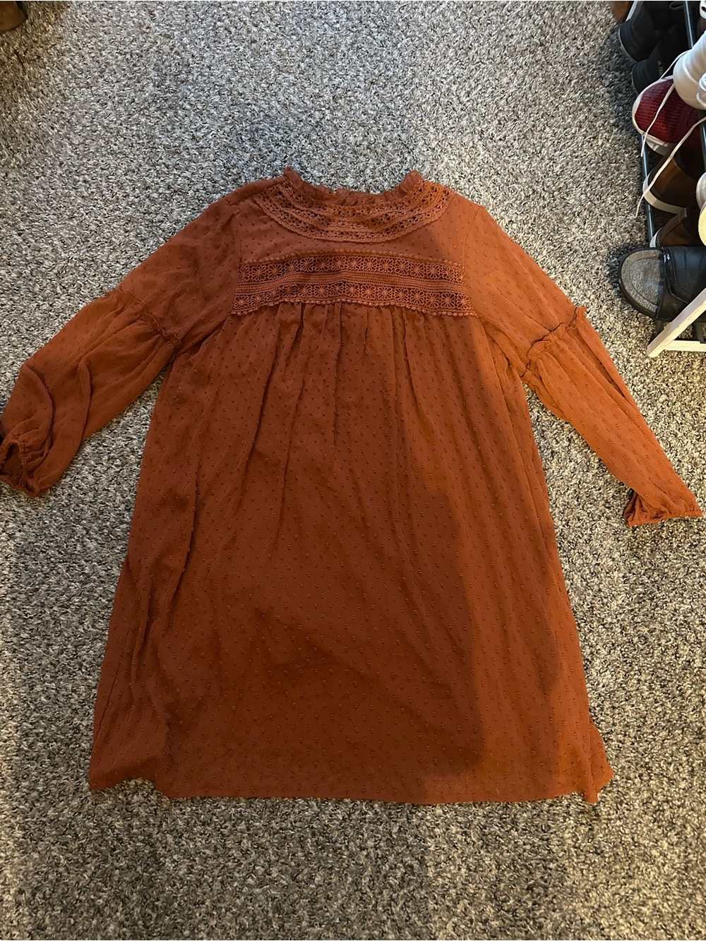Women’s Rust Orange Long-Sleeve Smocked Dress